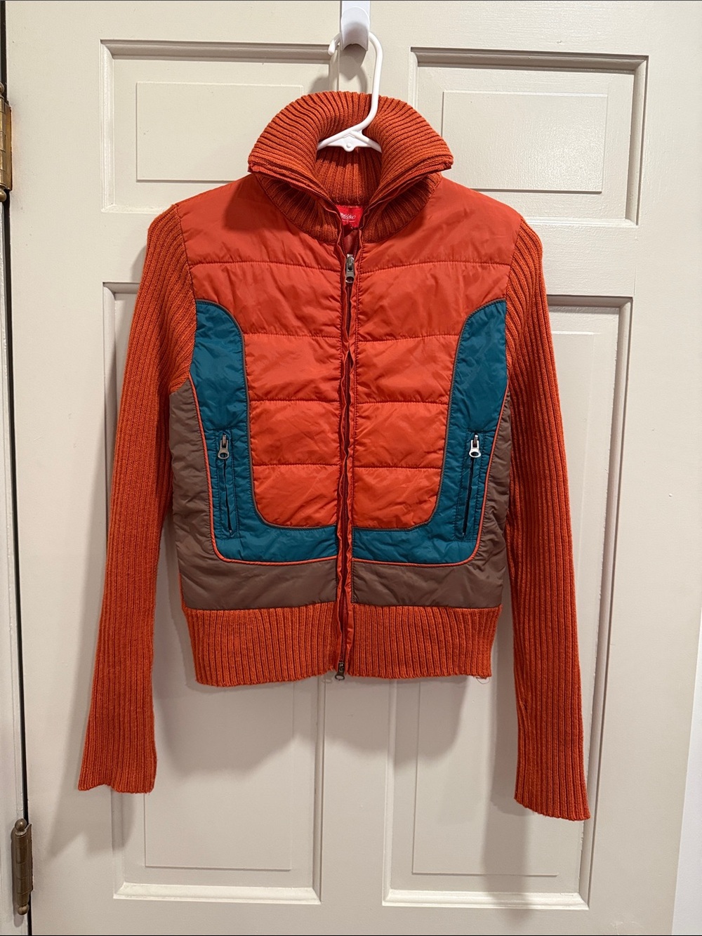 Mossimo Kids Orange Quilted & Knit Jacket with Teal/Brown Accents Size Large